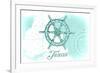 Texas - Ship Wheel - Teal - Coastal Icon-Lantern Press-Framed Premium Giclee Print