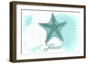 Texas - Starfish - Teal - Coastal Icon-Lantern Press-Framed Art Print