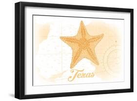 Texas - Starfish - Yellow - Coastal Icon-Lantern Press-Framed Art Print