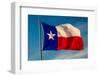 TEXAS STATE FLAG - Texas "Lone Star" flag stands out against a cloudless blue sky as it flys in...-null-Framed Photographic Print