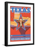 Texas, The Lone Star State, Longhorn Bull-Lantern Press-Framed Art Print