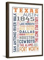 Texas - Typography-Lantern Press-Framed Art Print