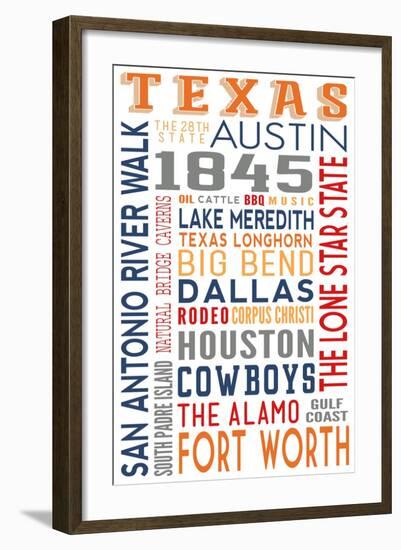 Texas - Typography-Lantern Press-Framed Art Print