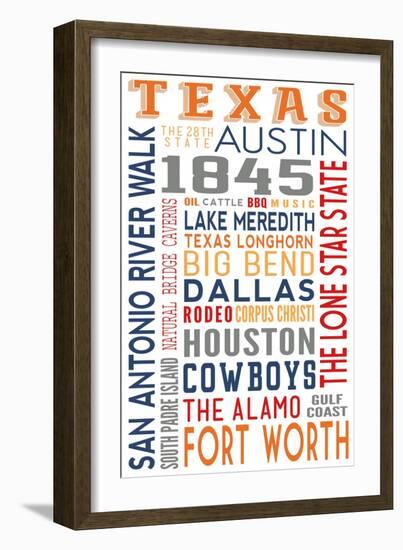 Texas - Typography-Lantern Press-Framed Art Print