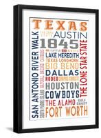 Texas - Typography-Lantern Press-Framed Art Print