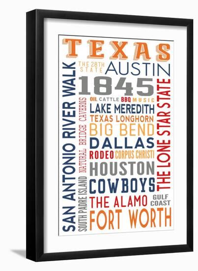 Texas - Typography-Lantern Press-Framed Art Print