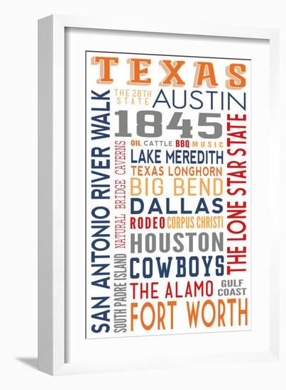 Texas - Typography-Lantern Press-Framed Art Print