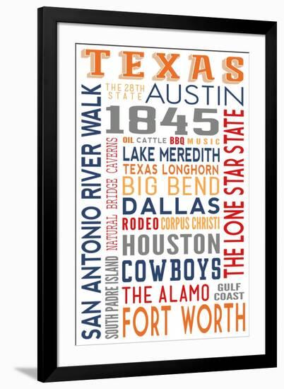 Texas - Typography-Lantern Press-Framed Art Print