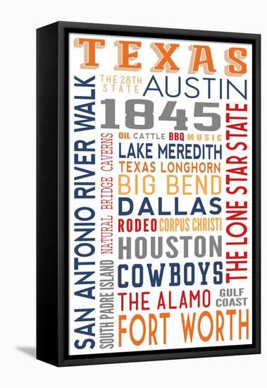 Texas - Typography-Lantern Press-Framed Stretched Canvas