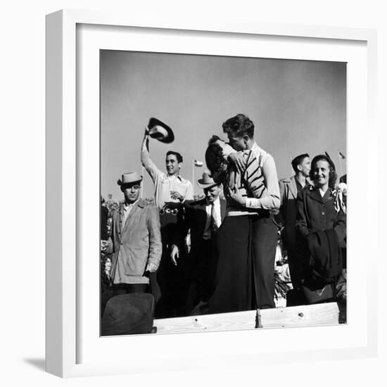 Texas University Students Kissing After a Close Football Victory over Southern Methodist University-Joe Scherschel-Framed Photographic Print