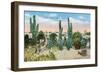 Texas - View of a Cowboy's Bedfellows, Cacti, Coyote, and a Rattlesnake, c.1940-Lantern Press-Framed Art Print