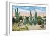 Texas - View of a Cowboy's Bedfellows, Cacti, Coyote, and a Rattlesnake, c.1940-Lantern Press-Framed Art Print