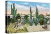 Texas - View of a Cowboy's Bedfellows, Cacti, Coyote, and a Rattlesnake, c.1940-Lantern Press-Stretched Canvas