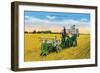 Texas - View of Farmers Harvesting Grain on a John Deere Tractor, c.1940-Lantern Press-Framed Art Print