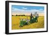 Texas - View of Farmers Harvesting Grain on a John Deere Tractor, c.1940-Lantern Press-Framed Art Print