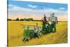 Texas - View of Farmers Harvesting Grain on a John Deere Tractor, c.1940-Lantern Press-Stretched Canvas