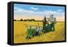 Texas - View of Farmers Harvesting Grain on a John Deere Tractor, c.1940-Lantern Press-Framed Stretched Canvas