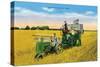 Texas - View of Farmers Harvesting Grain on a John Deere Tractor, c.1940-Lantern Press-Stretched Canvas