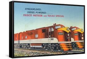 Texas - View of the Frisco Meteor and Texas Special Trains-Lantern Press-Framed Stretched Canvas