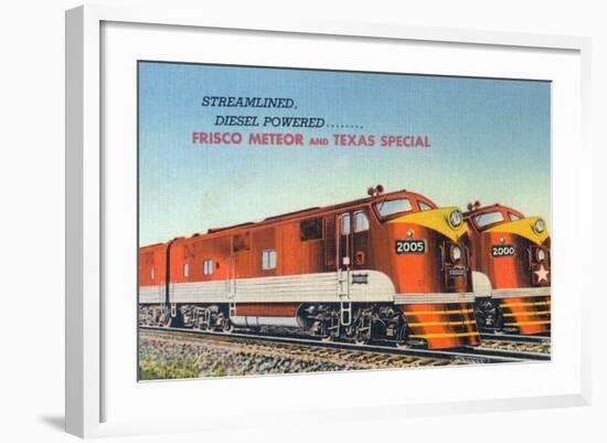 Texas - View of the Frisco Meteor and Texas Special Trains-Lantern Press-Framed Art Print