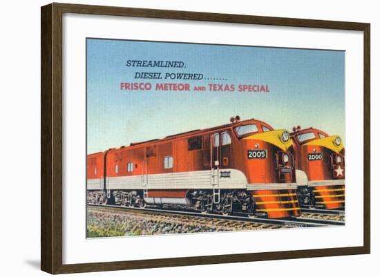 Texas - View of the Frisco Meteor and Texas Special Trains-Lantern Press-Framed Art Print