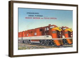 Texas - View of the Frisco Meteor and Texas Special Trains-Lantern Press-Framed Art Print