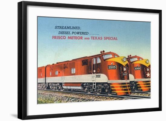 Texas - View of the Frisco Meteor and Texas Special Trains-Lantern Press-Framed Art Print