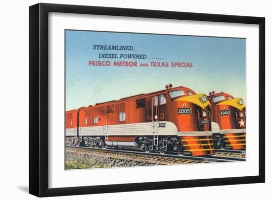 Texas - View of the Frisco Meteor and Texas Special Trains-Lantern Press-Framed Art Print