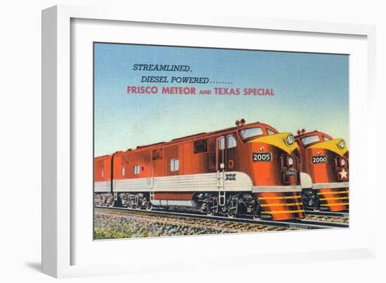 Texas - View of the Frisco Meteor and Texas Special Trains-Lantern Press-Framed Art Print