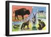 Texas - View of West Texas Natives: Buffalo, Coyote, Rattlesnake, Bob Cat, Antelope, Deer, c.1943-Lantern Press-Framed Art Print