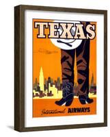 "Texas" Vintage Travel Poster, International Airways-Piddix-Framed Art Print