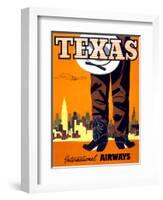 "Texas" Vintage Travel Poster, International Airways-Piddix-Framed Art Print