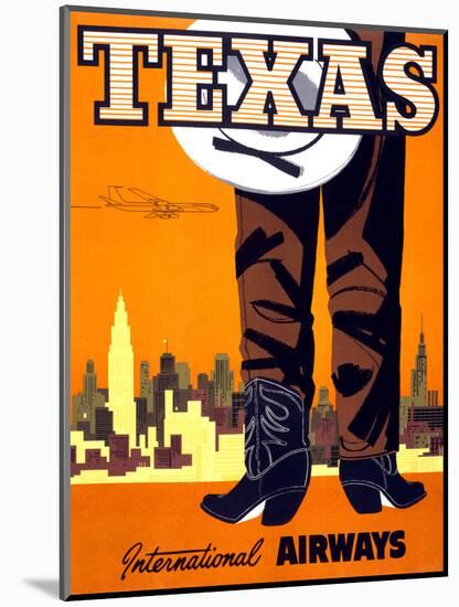 "Texas" Vintage Travel Poster, International Airways-Piddix-Mounted Art Print