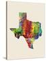 Texas Watercolor Map-Michael Tompsett-Stretched Canvas