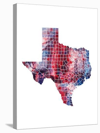 Texas Watercolor Map-Michael Tompsett-Stretched Canvas