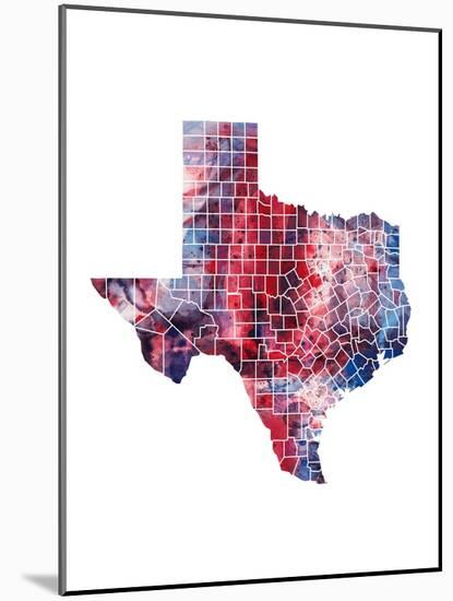 Texas Watercolor Map-Michael Tompsett-Mounted Art Print