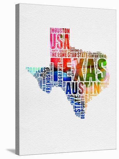 Texas Watercolor Word Cloud-NaxArt-Stretched Canvas