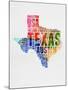 Texas Watercolor Word Cloud-NaxArt-Mounted Art Print