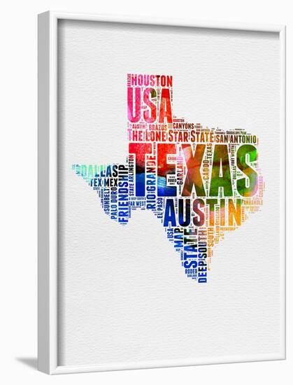 Texas Watercolor Word Cloud-NaxArt-Framed Art Print