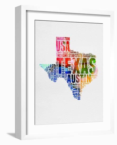 Texas Watercolor Word Cloud-NaxArt-Framed Art Print