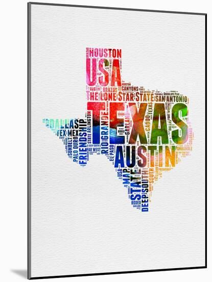 Texas Watercolor Word Cloud-NaxArt-Mounted Art Print