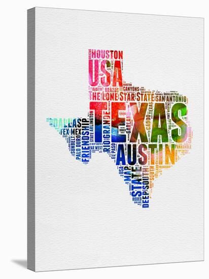 Texas Watercolor Word Cloud-NaxArt-Stretched Canvas