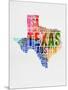 Texas Watercolor Word Cloud-NaxArt-Mounted Art Print