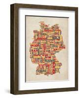 Text Map of Germany Map-Michael Tompsett-Framed Art Print