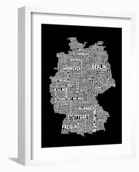 Text Map of Germany Map-Michael Tompsett-Framed Art Print