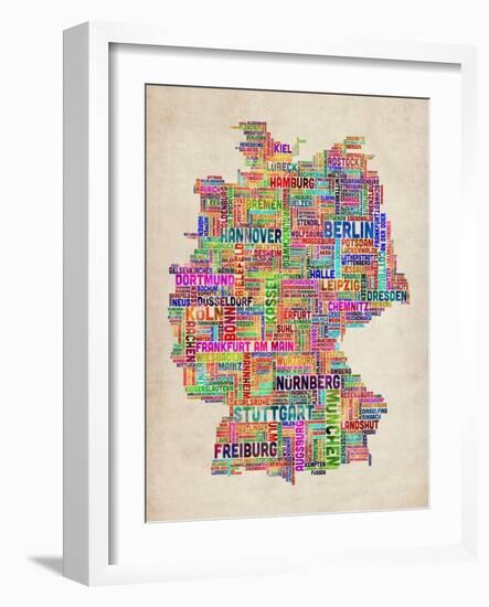 Text Map of Germany Map-Michael Tompsett-Framed Art Print