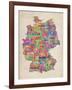 Text Map of Germany Map-Michael Tompsett-Framed Art Print