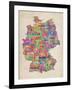 Text Map of Germany Map-Michael Tompsett-Framed Art Print