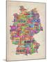 Text Map of Germany Map-Michael Tompsett-Mounted Art Print