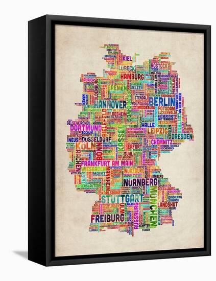 Text Map of Germany Map-Michael Tompsett-Framed Stretched Canvas